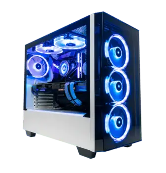 gaming pc with rgb blue led lights isolated on transparent background png